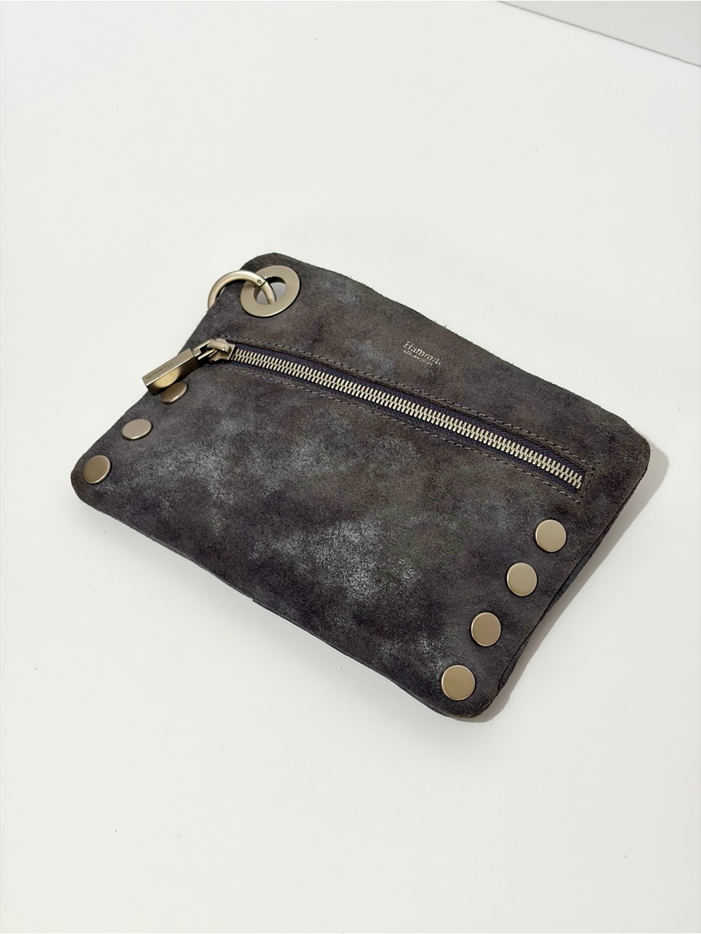 Hammitt Nash Small Wristlet/Crossbody In Distressed Gray Suede/Brushed Silver